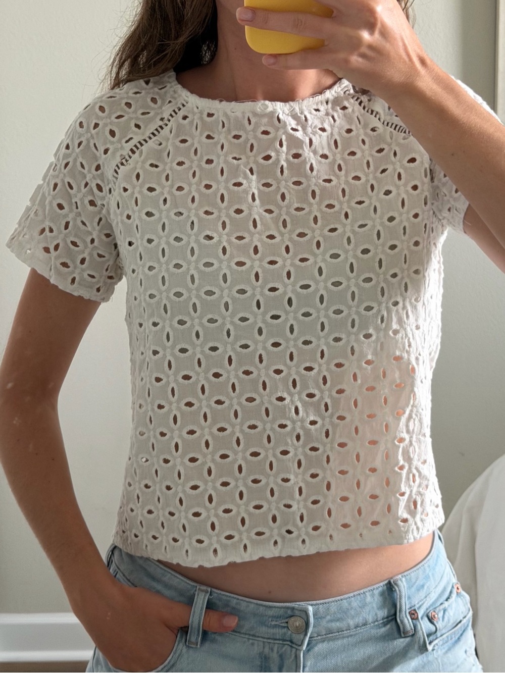 Rebellion White Cotton Eyelet Short Sleeve Blouse